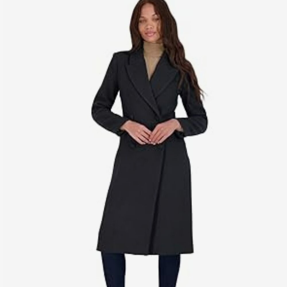 Avec Les Filles Women’s Double Breasted Tailored Wool Blend Coat